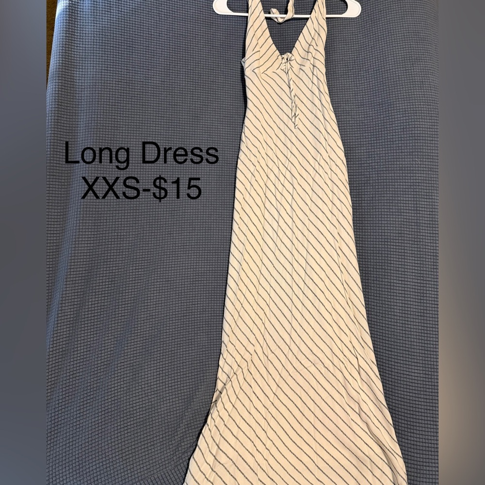 Striped White and Blue Long Dress